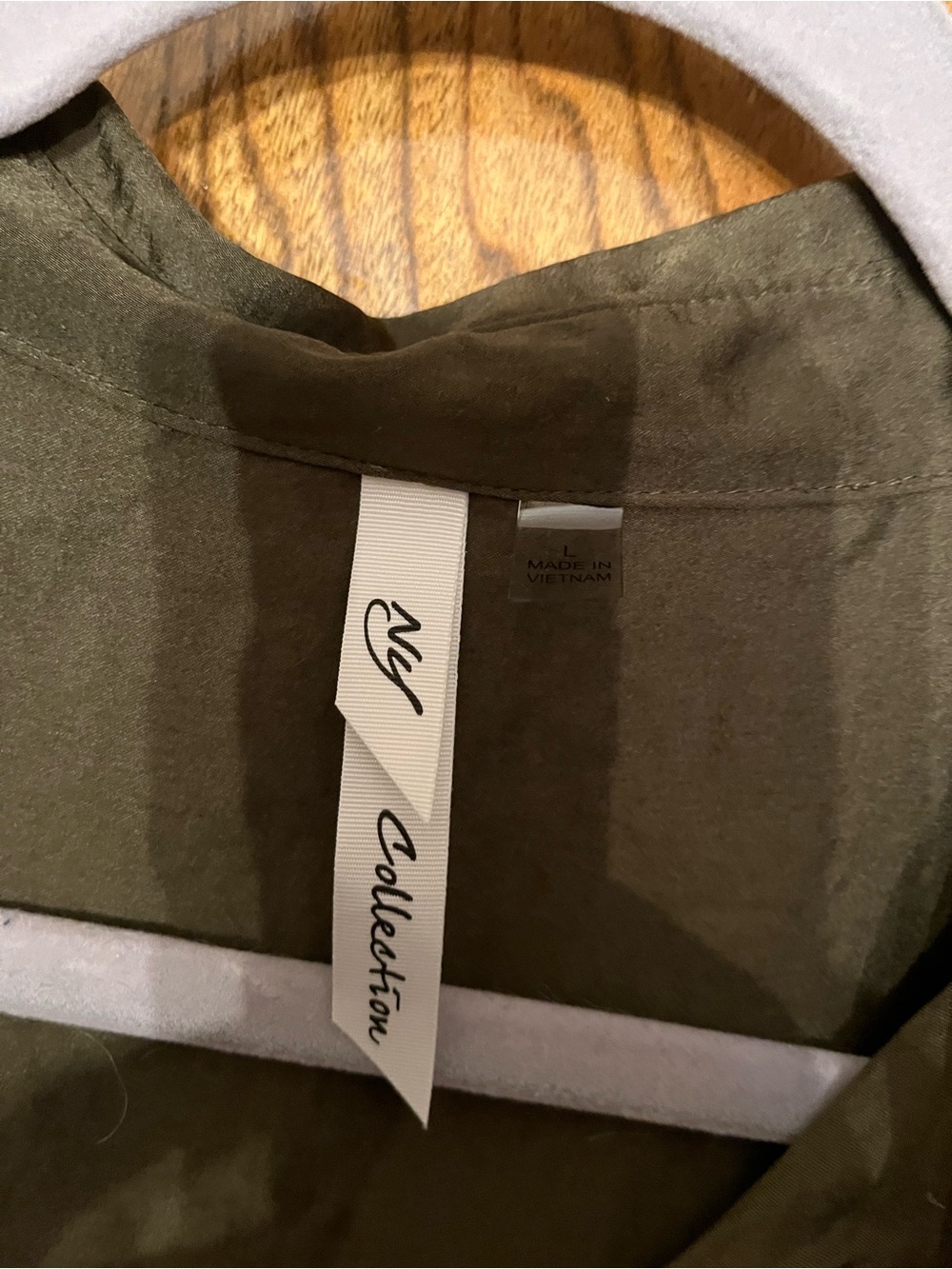 NY Collection Olive Green V-Neck Long Sleeve Blouse - Picture 9 of 9